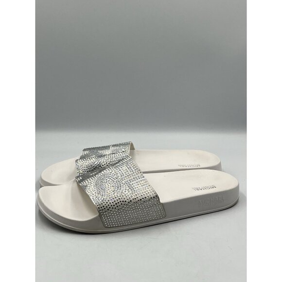 michael kors white crystal logo slide sandals,  no box , 9m WHITE&SILVER  SEE AL - Picture 12 of 16